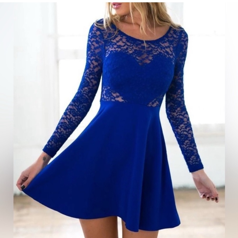XENIA Boutique Blue Lace Dress Size US 6